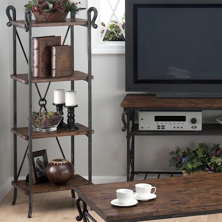 Etagere with 4 Wooden Shelves and Steel Frame